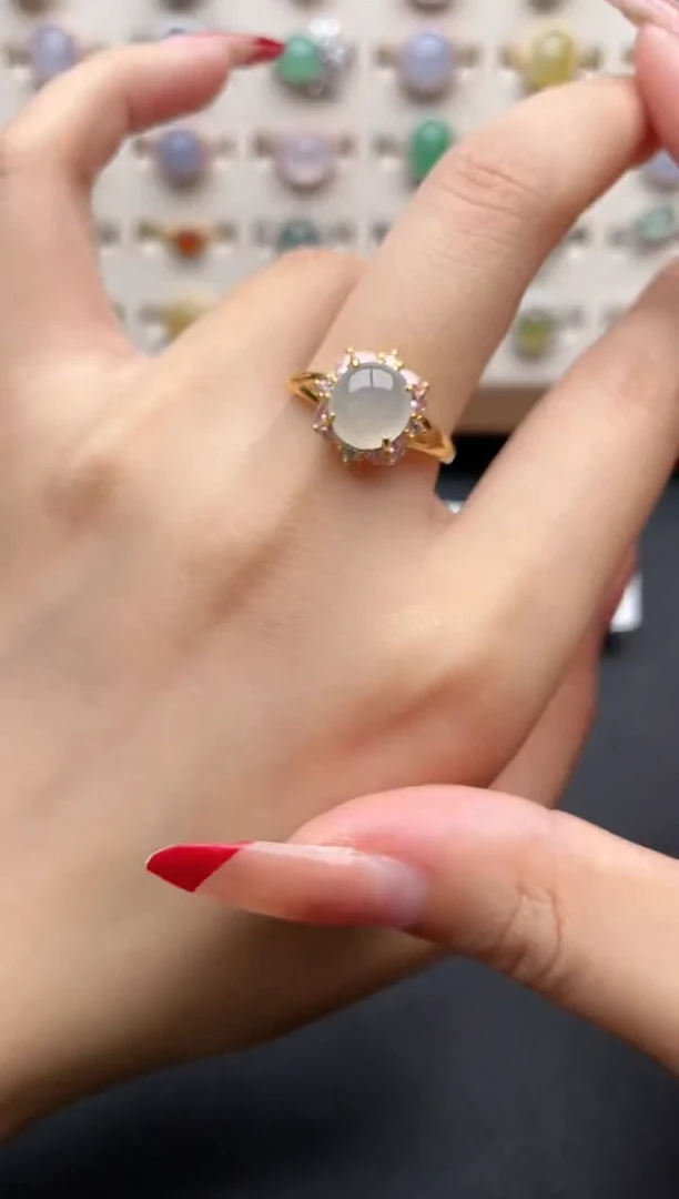 【闪购商品】翡翠戒指银S925镶嵌一物一证一礼盒