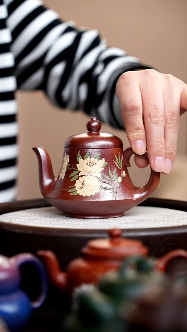 茶壶紫砂柴烧思婷泥绘三花
