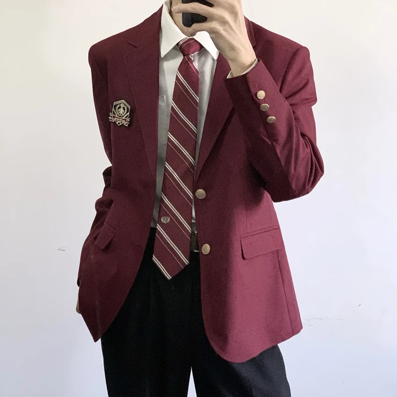 【刺篇】dk学院风红色蓝色男生制服西装成人礼西服外套学生全套装
