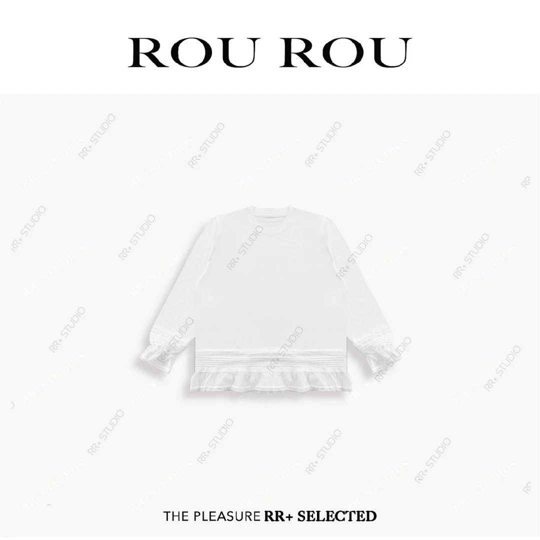 21889韩系蕾丝拼接长袖T恤女宽松叠穿百搭舒适打底上衣