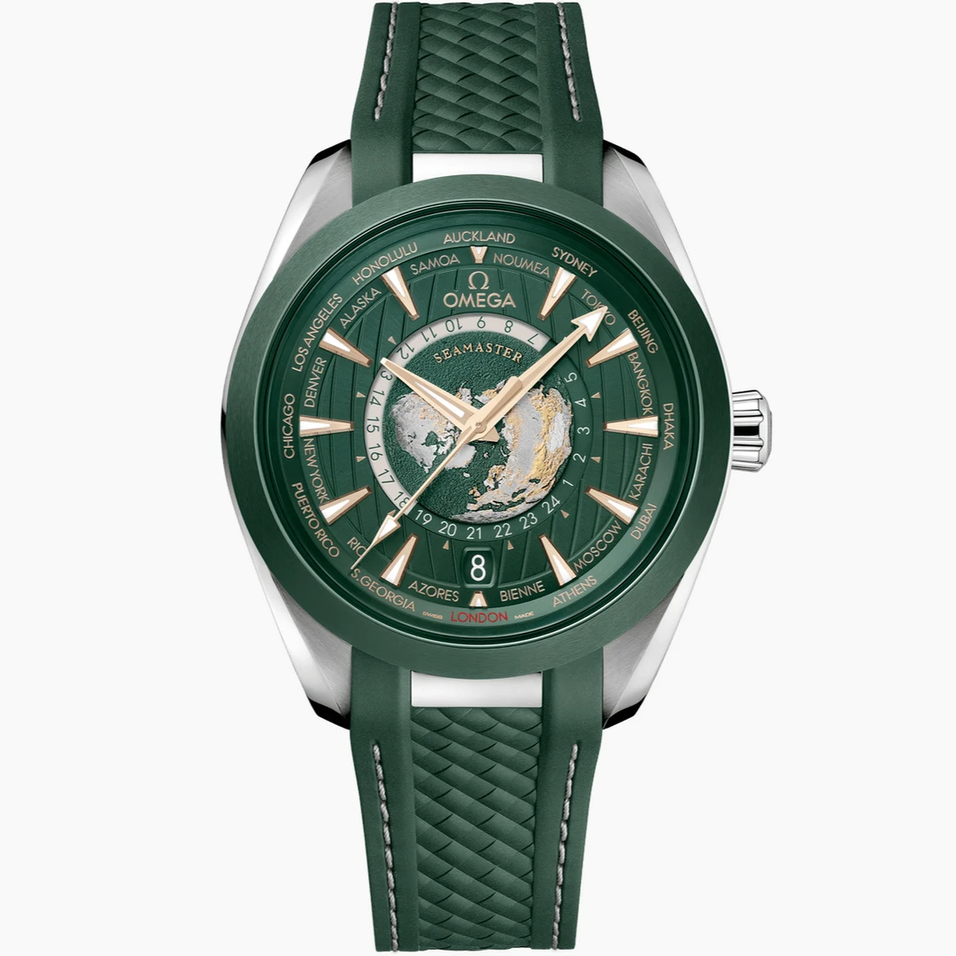 99新 Omega/欧米茄 海马150世界时绿胶陶瓷圈86900/43mm24年男款