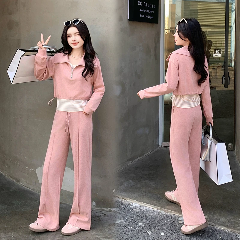 时尚休闲套装女2025春季新款洋气质显瘦卫衣外套背心阔腿裤三件套