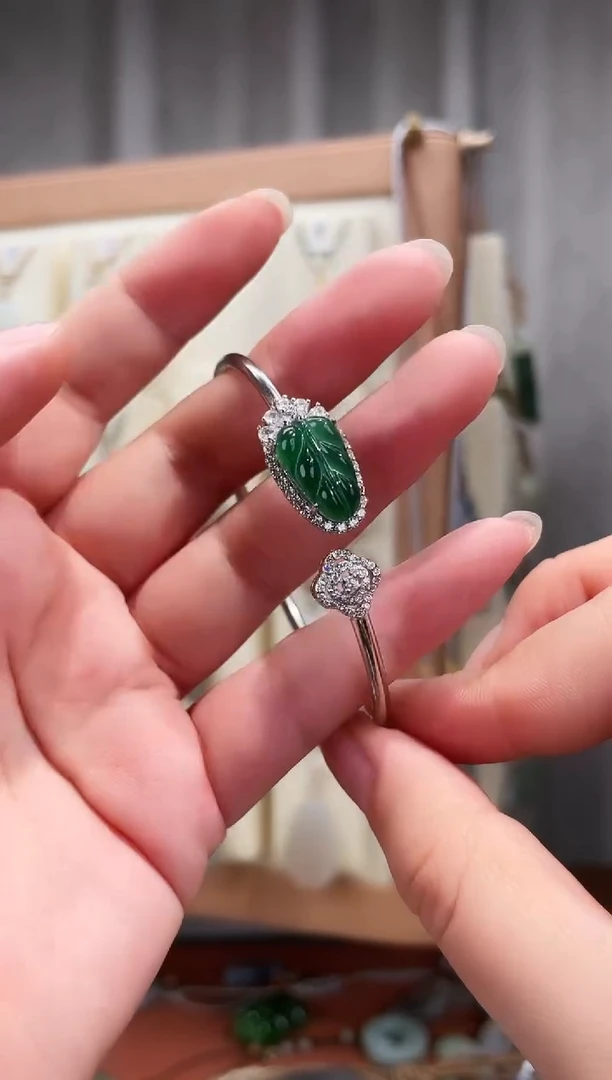 银S925镶嵌手镯翡翠花****记银镶危料翡翠手镯