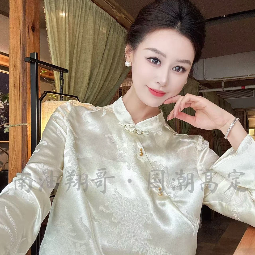 XIANGGE.【梅兰竹菊】新中式国风时尚百搭立领衬衣妍妍HF-666409