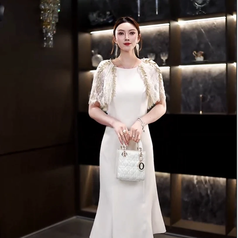 NIMðSHI【专柜飞】新款拼接中长款小众镶钻气质显瘦连衣裙女Q1033