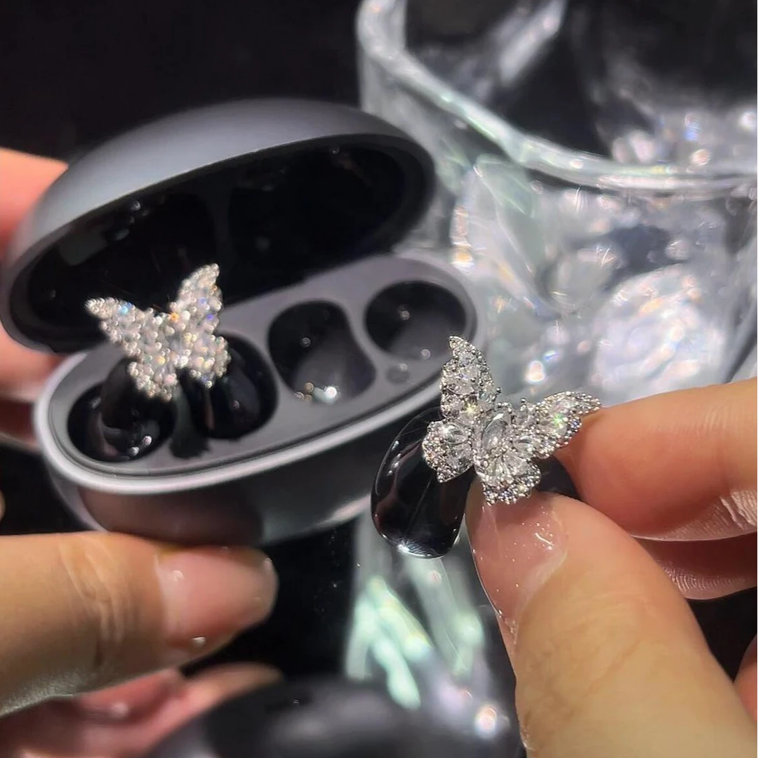 铜合金耳饰 精致超闪蝴蝶耳机夹扣欧美风小众高级感diy耳机夹配饰