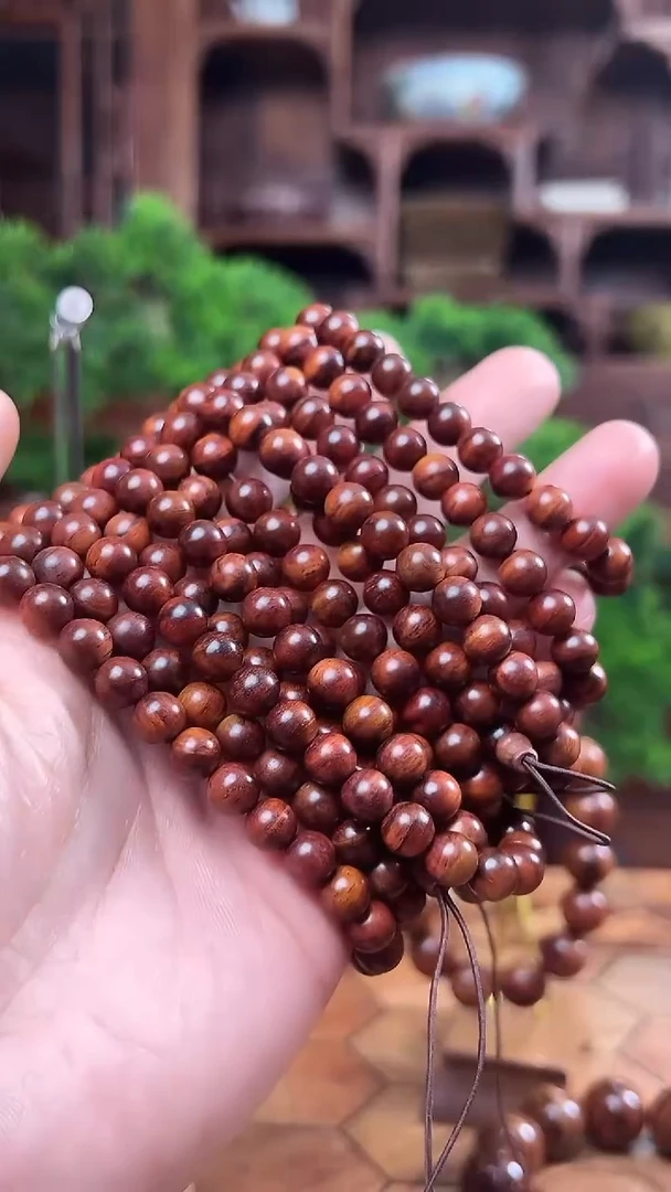 手串/手链黄花梨/降香黄檀保真海黄8圆108颗  正宗水墨纹油梨料