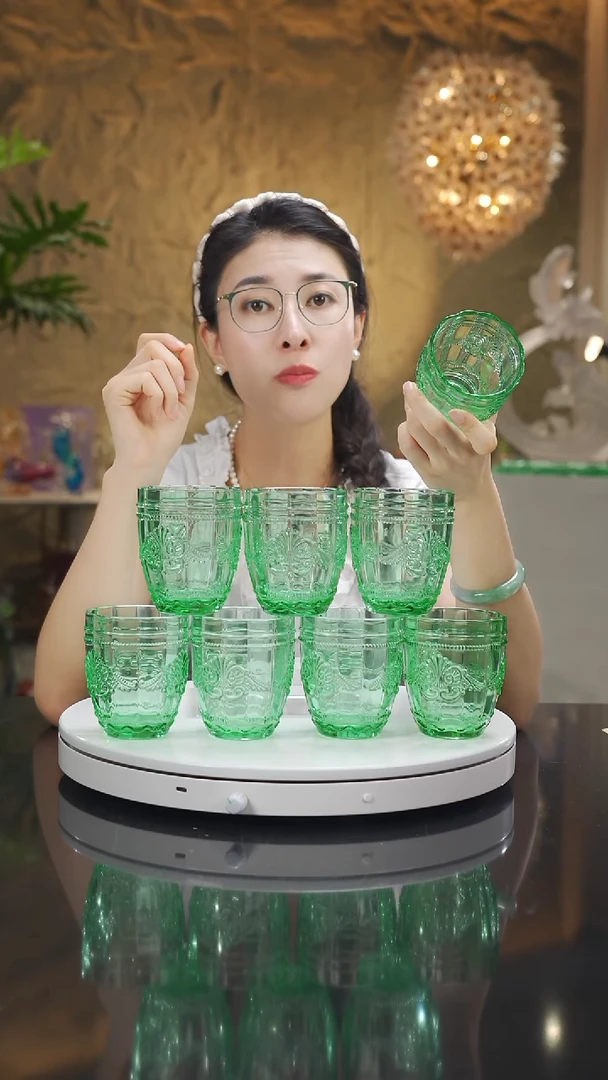 琉璃手工艺品浮雕浅绿杯10只