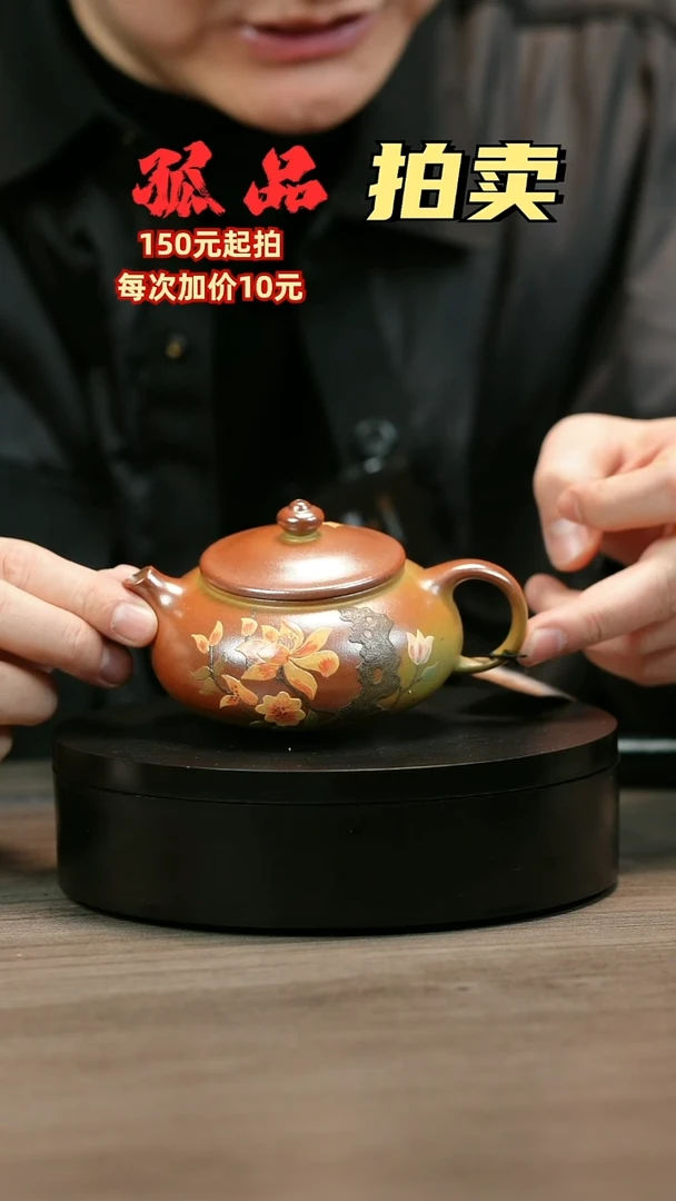 茶壶紫砂渡*H2372李小琴堆绘段泥花朵寒江