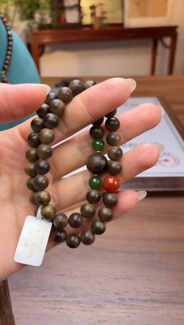 沉香手串越南芽庄黄棋老料08＋祥云1.2设计老料