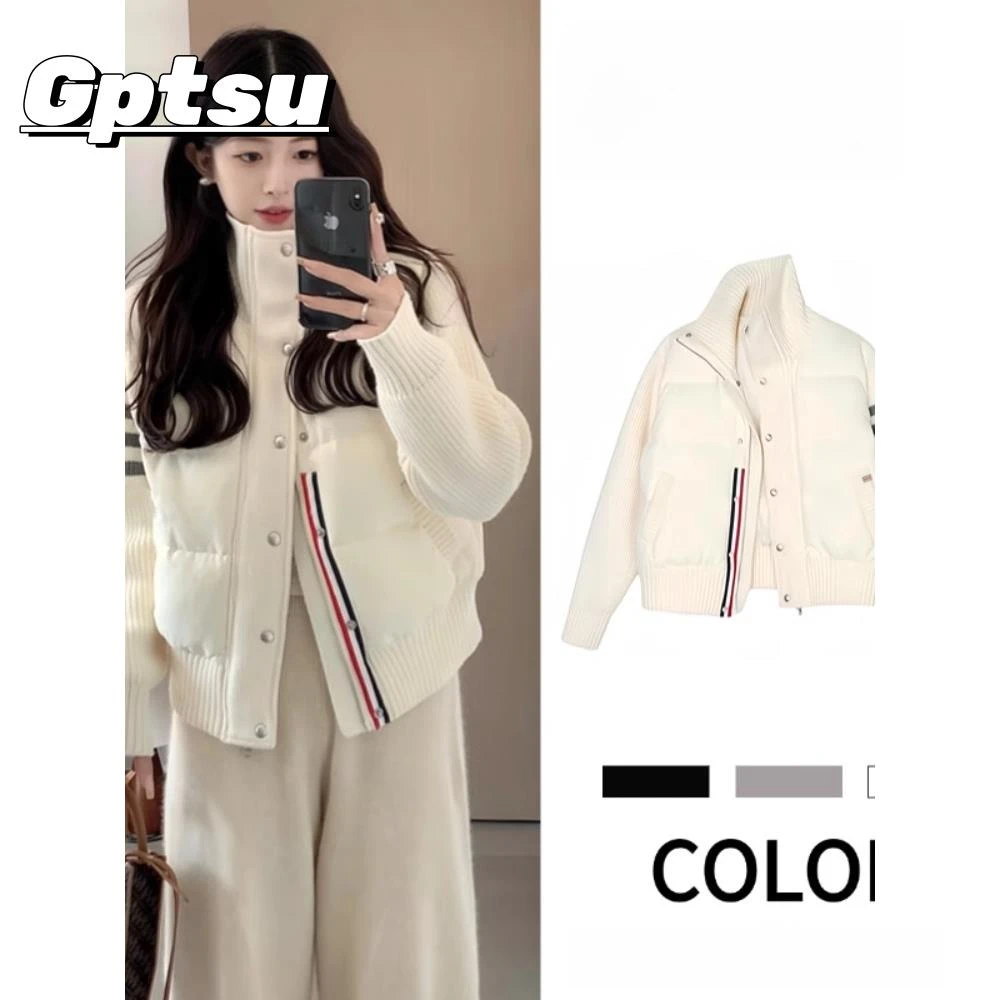 GPTSu休闲羽绒服女2025秋冬新款短款白鸭绒立领保暖针织好看外套