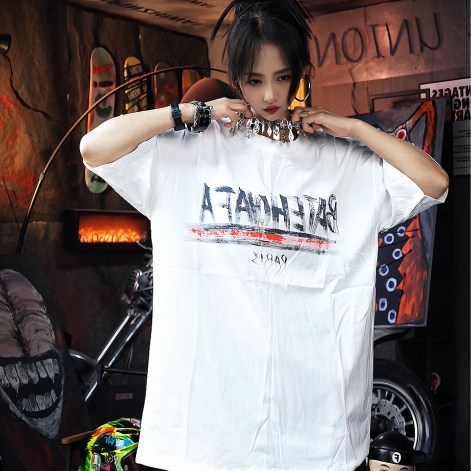 XLUN 【巴黎之星】明星同款重磅涂鸦短袖 拼接印花宽松不规则男女款