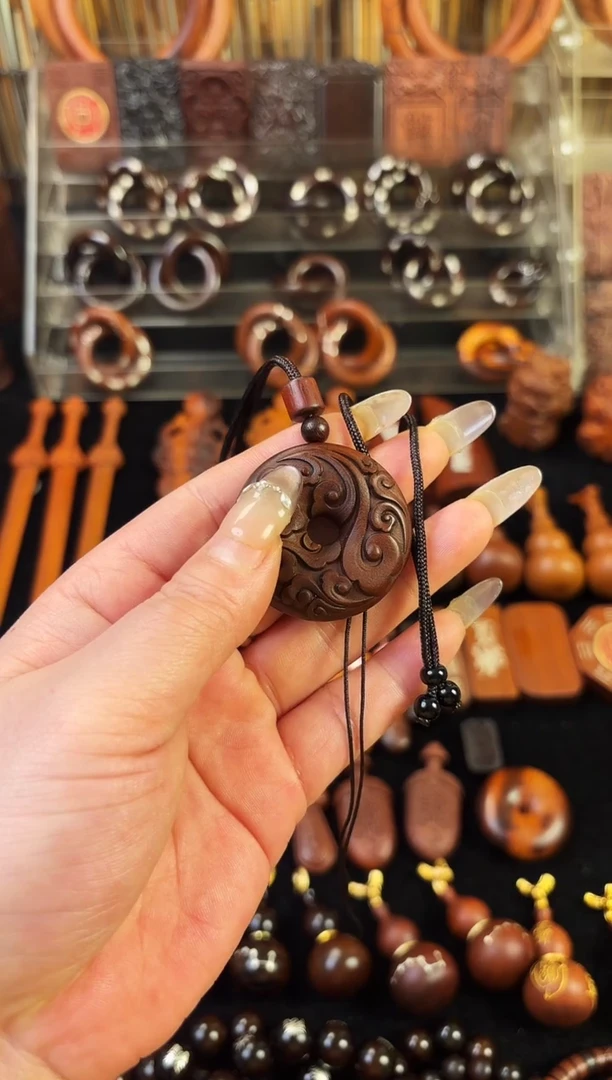 雷枣木老料祥云纹平安扣吊坠