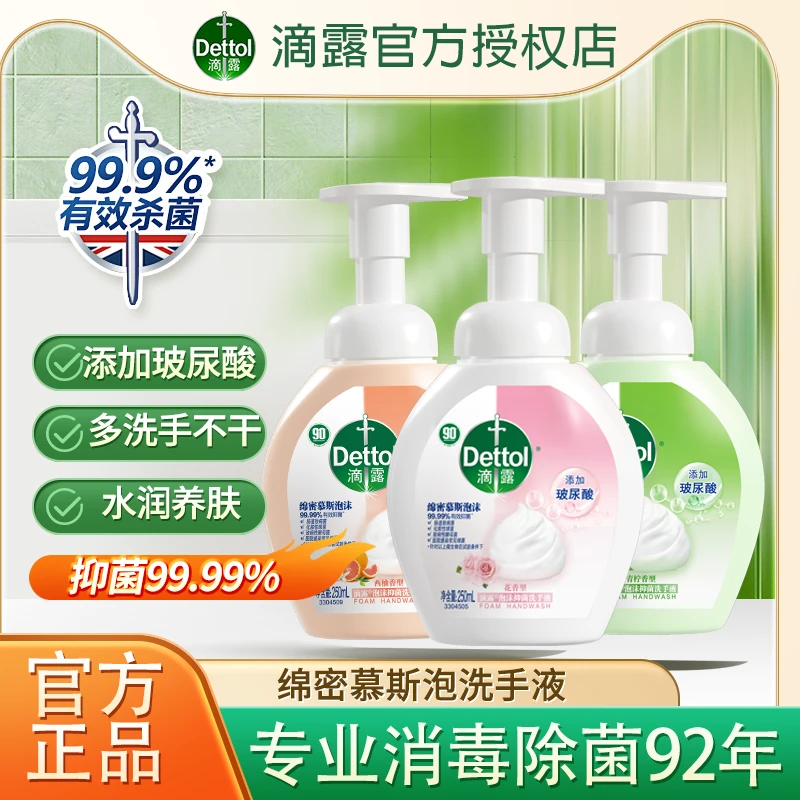 Dettol/滴露【多香型】玻尿酸泡沫洗手液清新保湿护手花香温和250ml