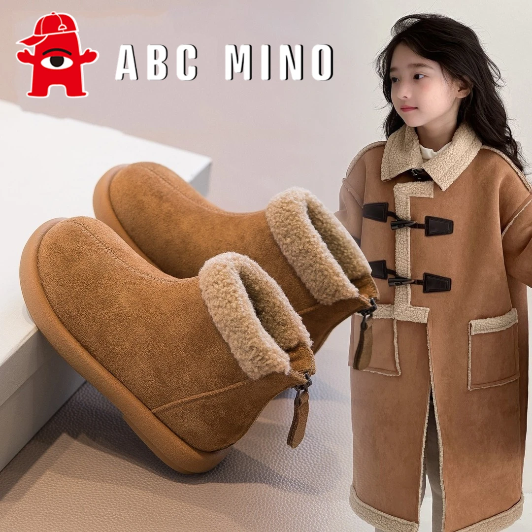 ABC MINO女童短靴加绒加厚马丁靴冬季儿童靴子棉鞋女宝防滑雪地靴