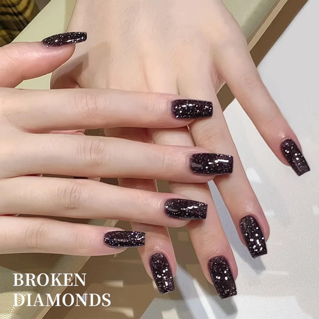 黑色七彩碎钻新款显白美甲高密度网红爆闪蹦迪反光碎钻胶