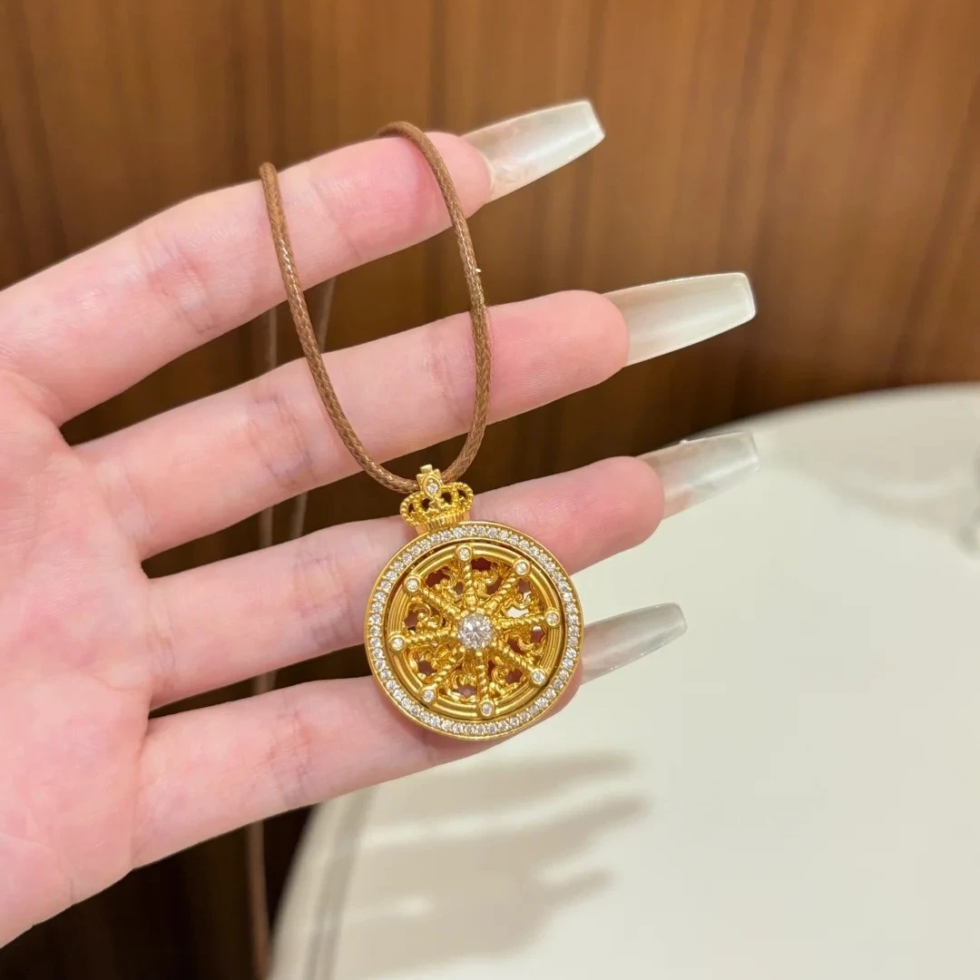 足金999转动旋转幸运马车黄金吊坠转动圆盘罗盘挂坠情人节送女友