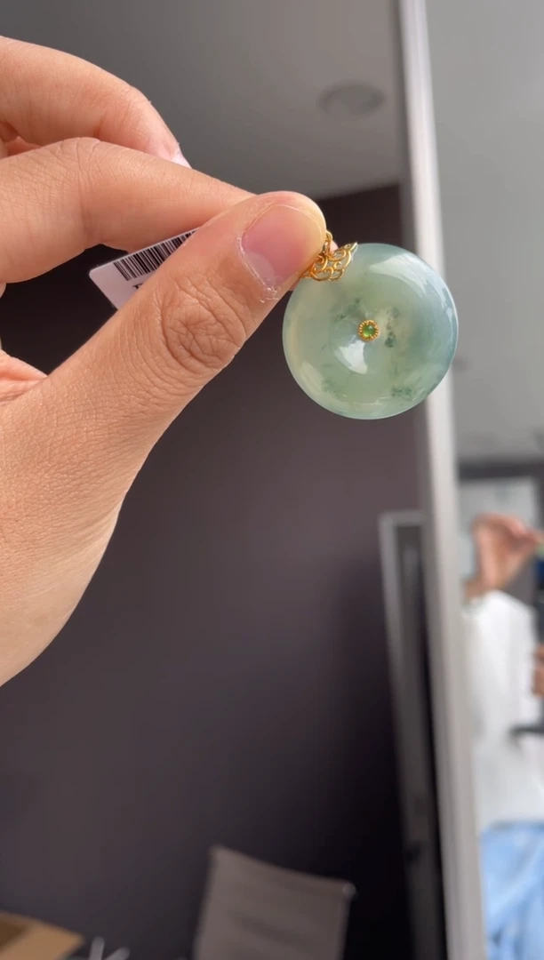 吊坠(不含链)18K金镶嵌翡翠天然缅甸A货翡翠