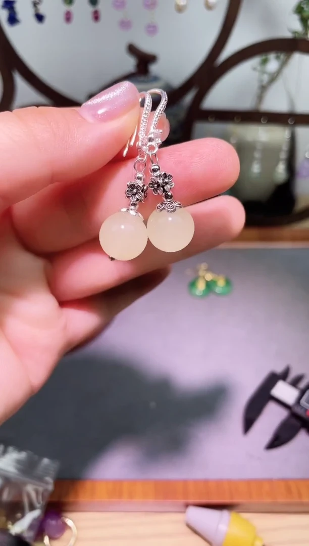 银S925镶嵌和田玉耳饰552000