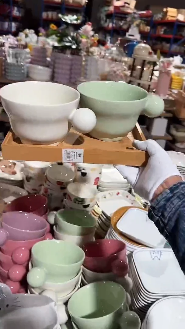 陶瓷2个球球单柄碗微瑕 凑满20元包邮