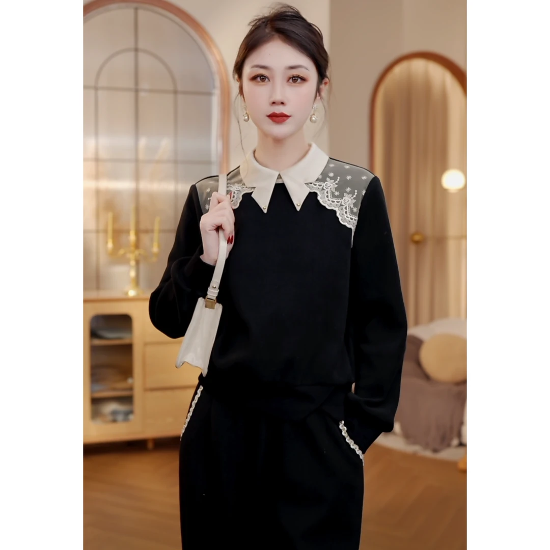 【CICI&GERTCOREL】 黑白协奏 冬加厚绒知性叠领卫衣套装XJ244T1152