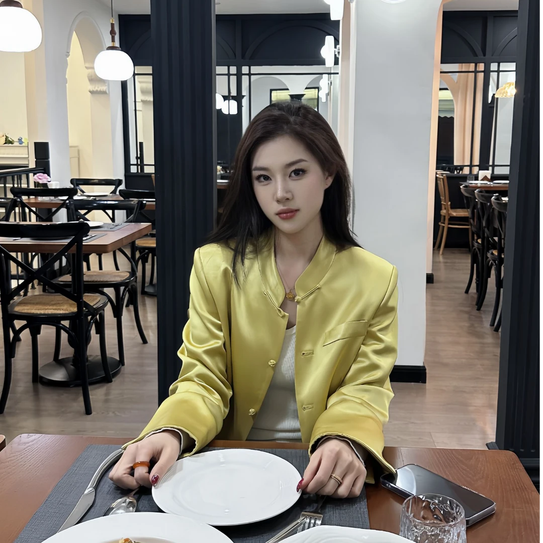 椿至高定·黄色斜纹重锻改良新中式西装外套