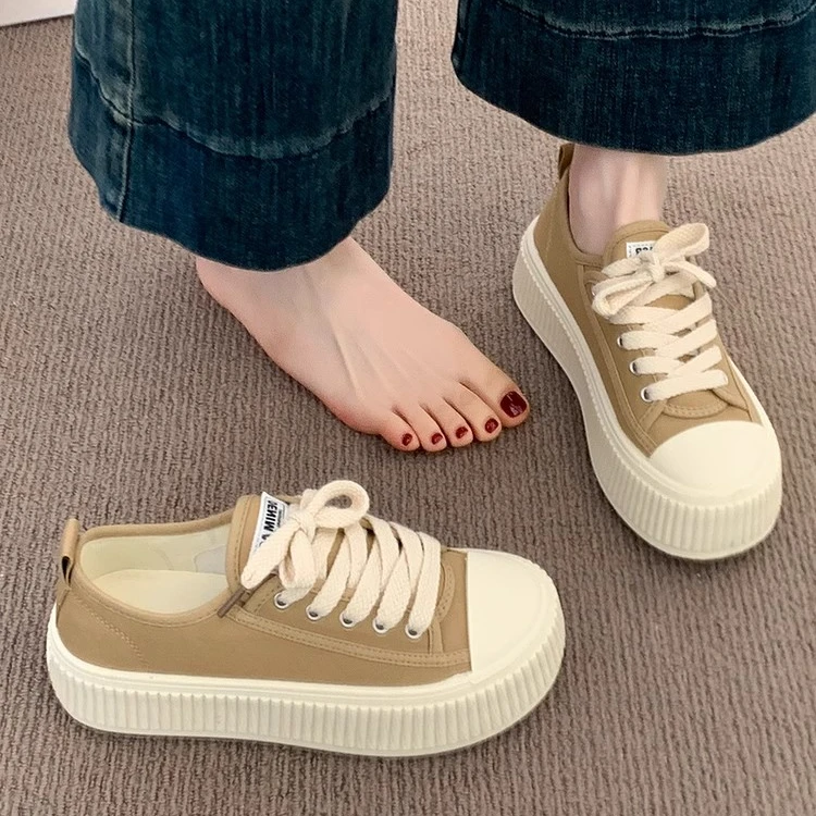 Moleubak厚底帆布鞋女鞋子2025新款夏季薄款百搭饼干鞋休闲板鞋