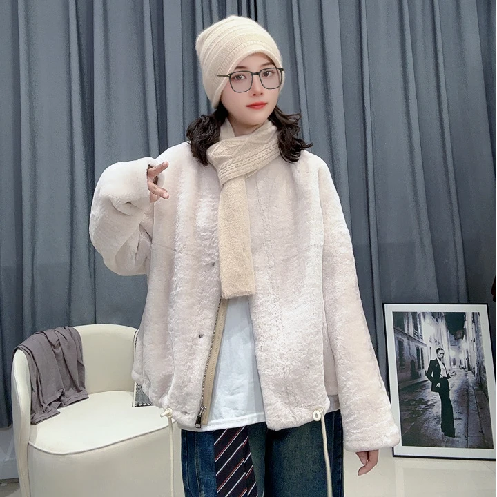 【10072】秋冬爆款宽松小个子羊皮毛一体外套时尚保暖外衣