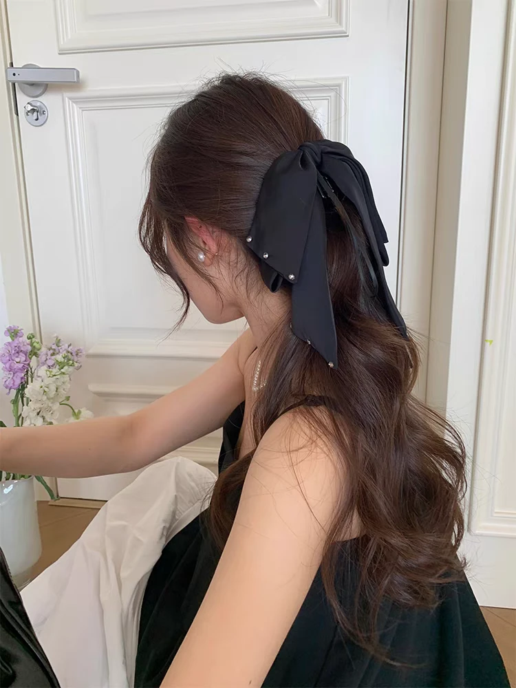 【赫本风】纯色缎面马尾夹捷克钻新款赫本风高级缎面马尾夹