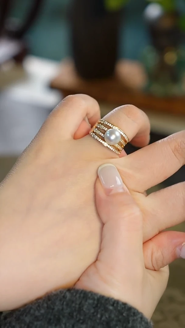 银S925镶嵌戒指淡水珍珠戒指