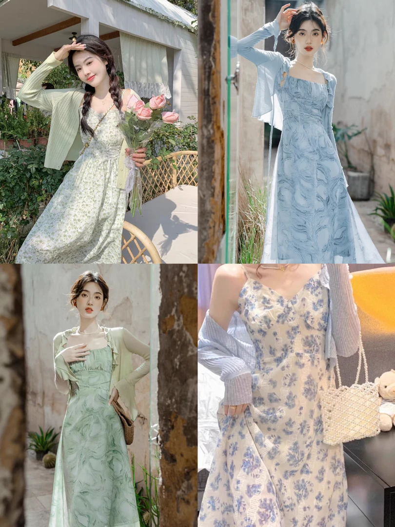 两件套DQ01-DQ230时尚套装碎花复古女士显瘦夏季吊带连衣裙