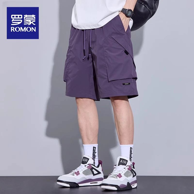 罗蒙2025夏季薄款宽松直筒潮牌美式休闲五分裤子冰丝工装短裤男士