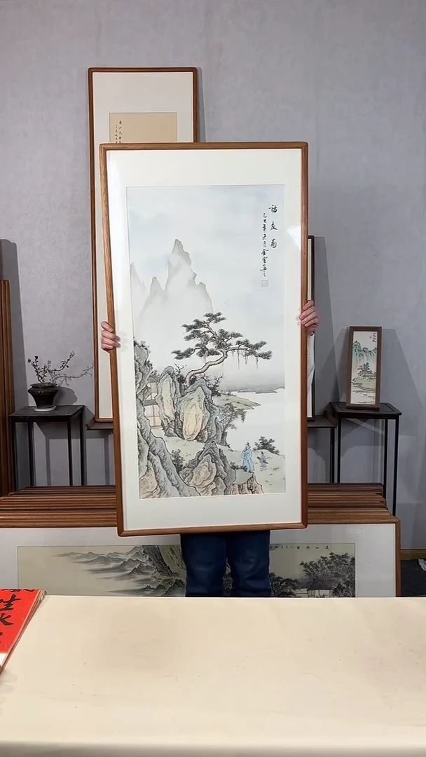 国画手绘*访友图*62*122cm带框发货