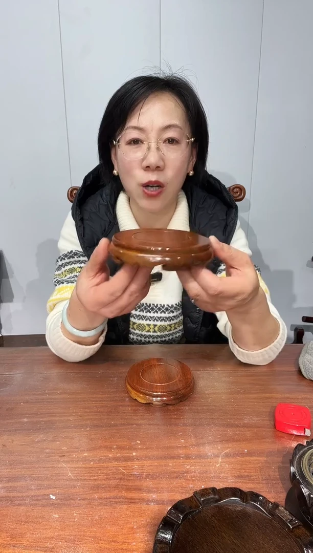 木老花圆形小盘几两个11*12*2.6