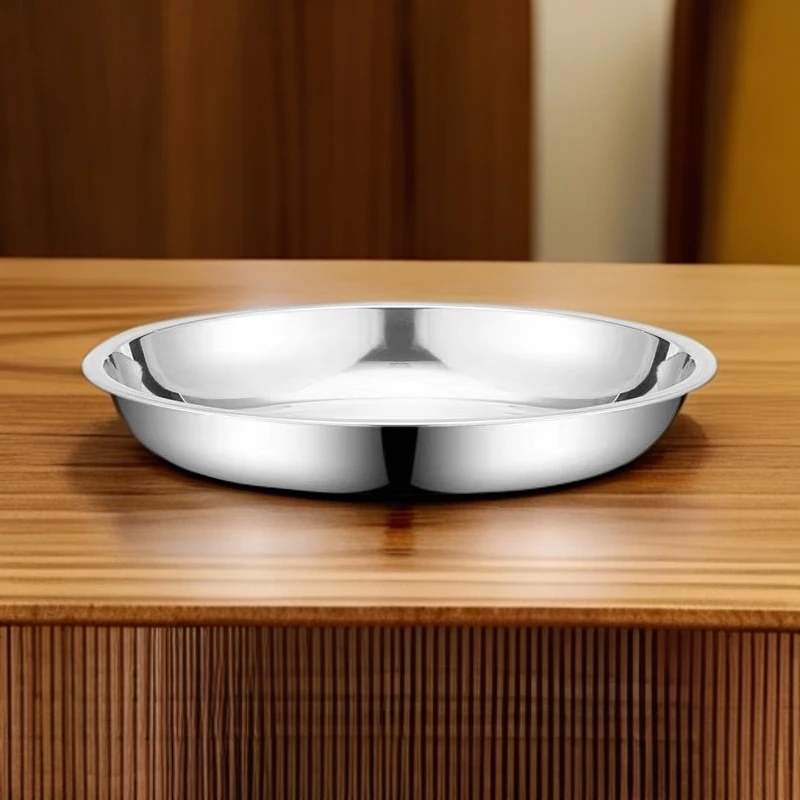 【三单五单囤】食品接触用不锈钢圆盘浅盘一个装