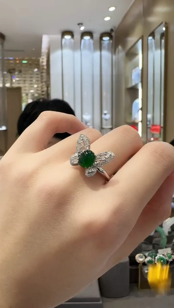 翡翠戒指18K金镶嵌98