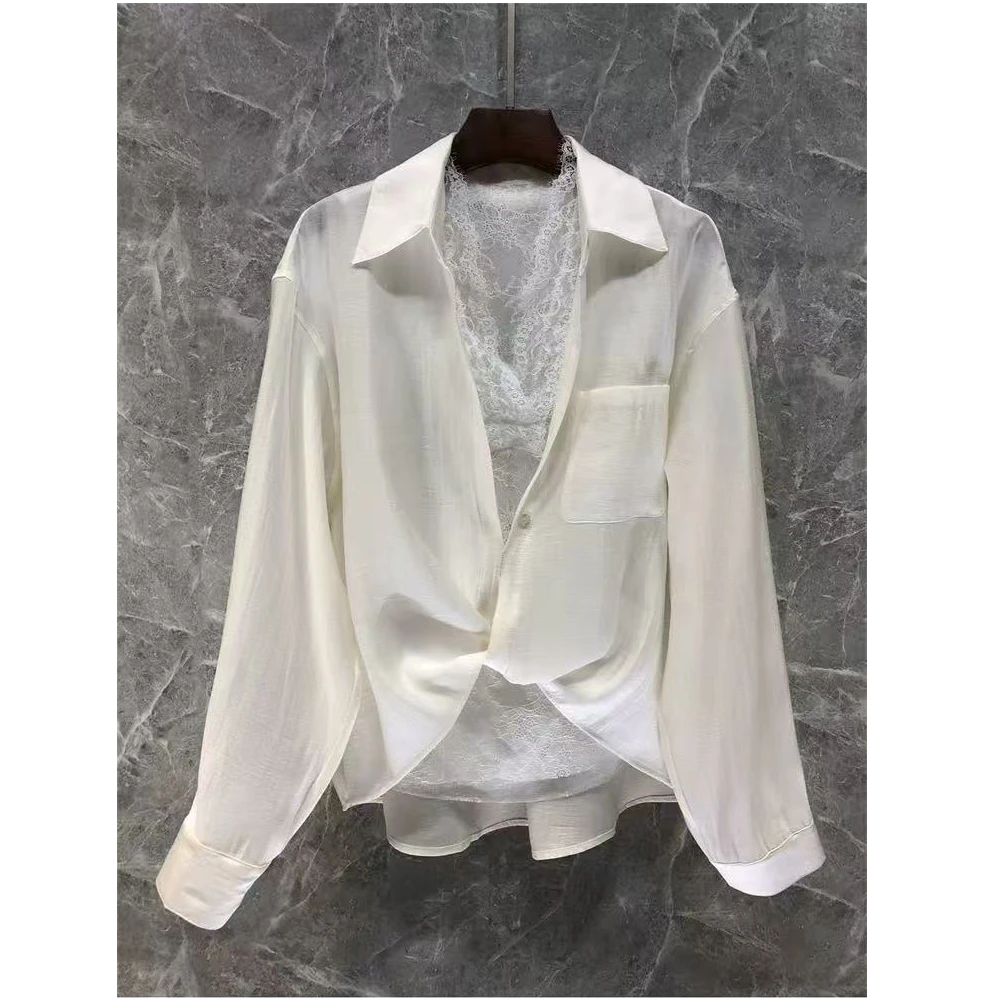 LUOZHIYIN/罗知音CS25801蕾丝内搭背心+翻领衬衫上衣