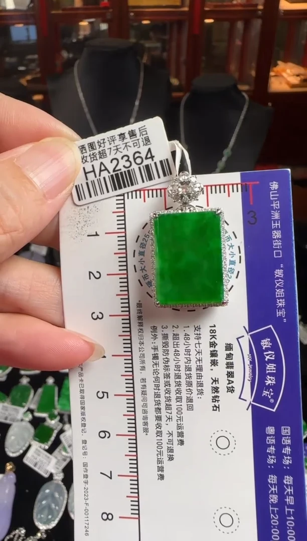 颈饰18K金镶嵌翡翠HA2364冰辣绿无事牌