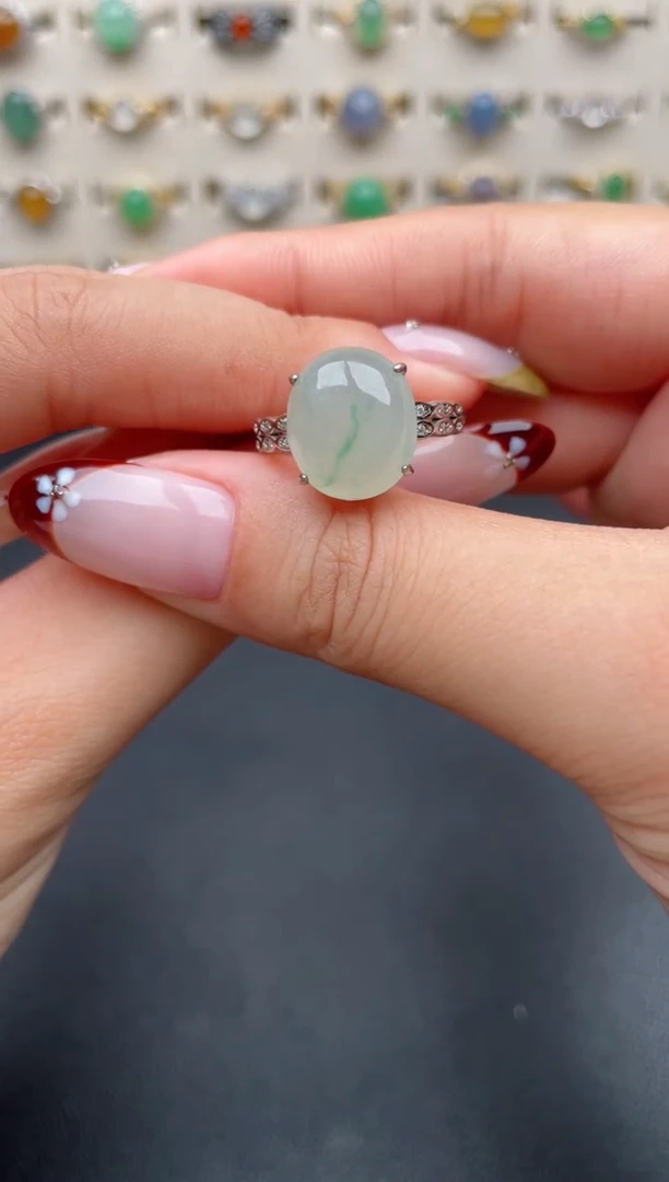 银S925镶嵌戒指翡翠一物一证一礼盒