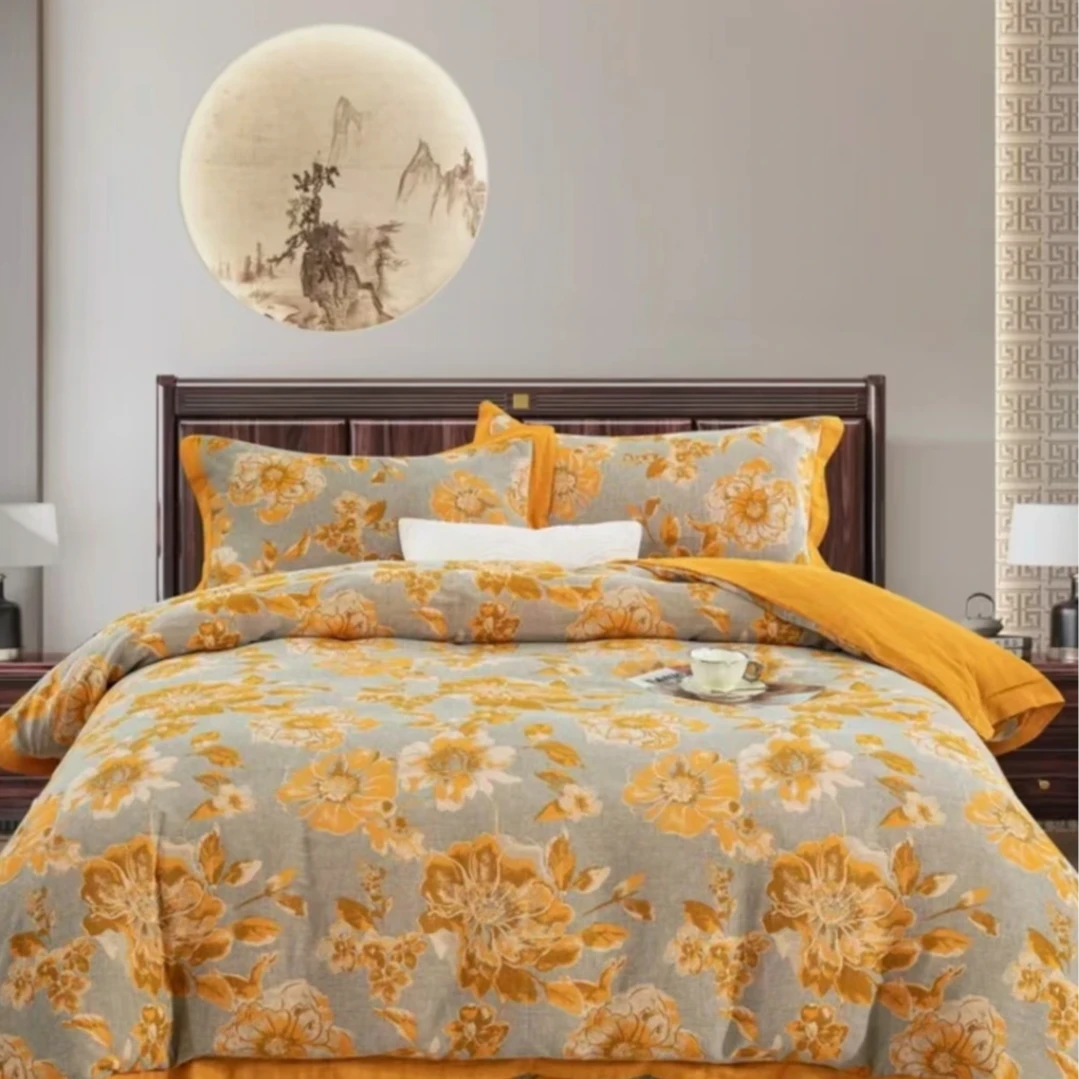 亲肤棉双层纱四件套--金色晨曦（纽扣）