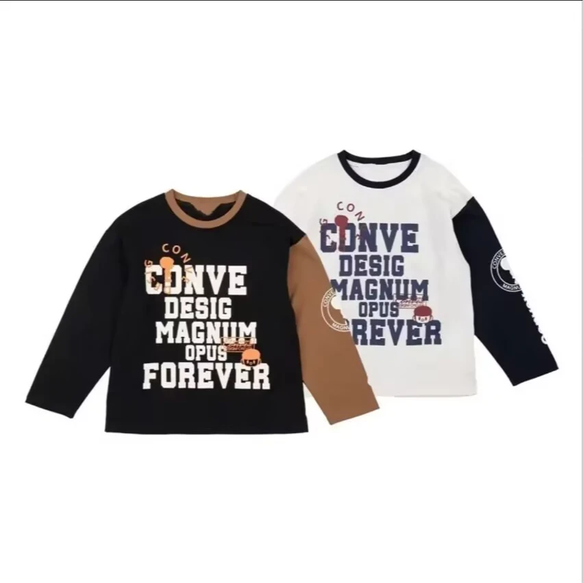 5028磨毛潮牌高定长袖时尚字母T恤美式儿童圆领印花复古