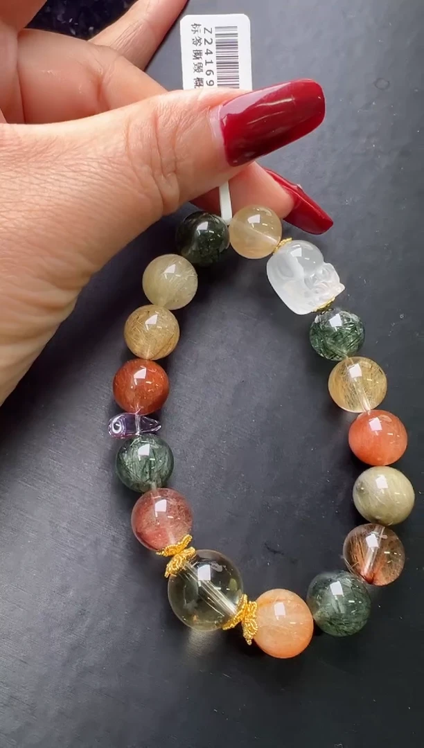 【闪购商品】水晶手串未镶嵌彩发晶聚喜设计手串Z24169