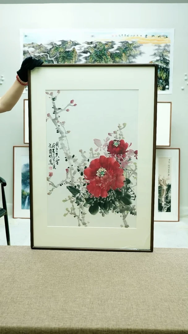 国画62*92李法良手绘花鸟带框