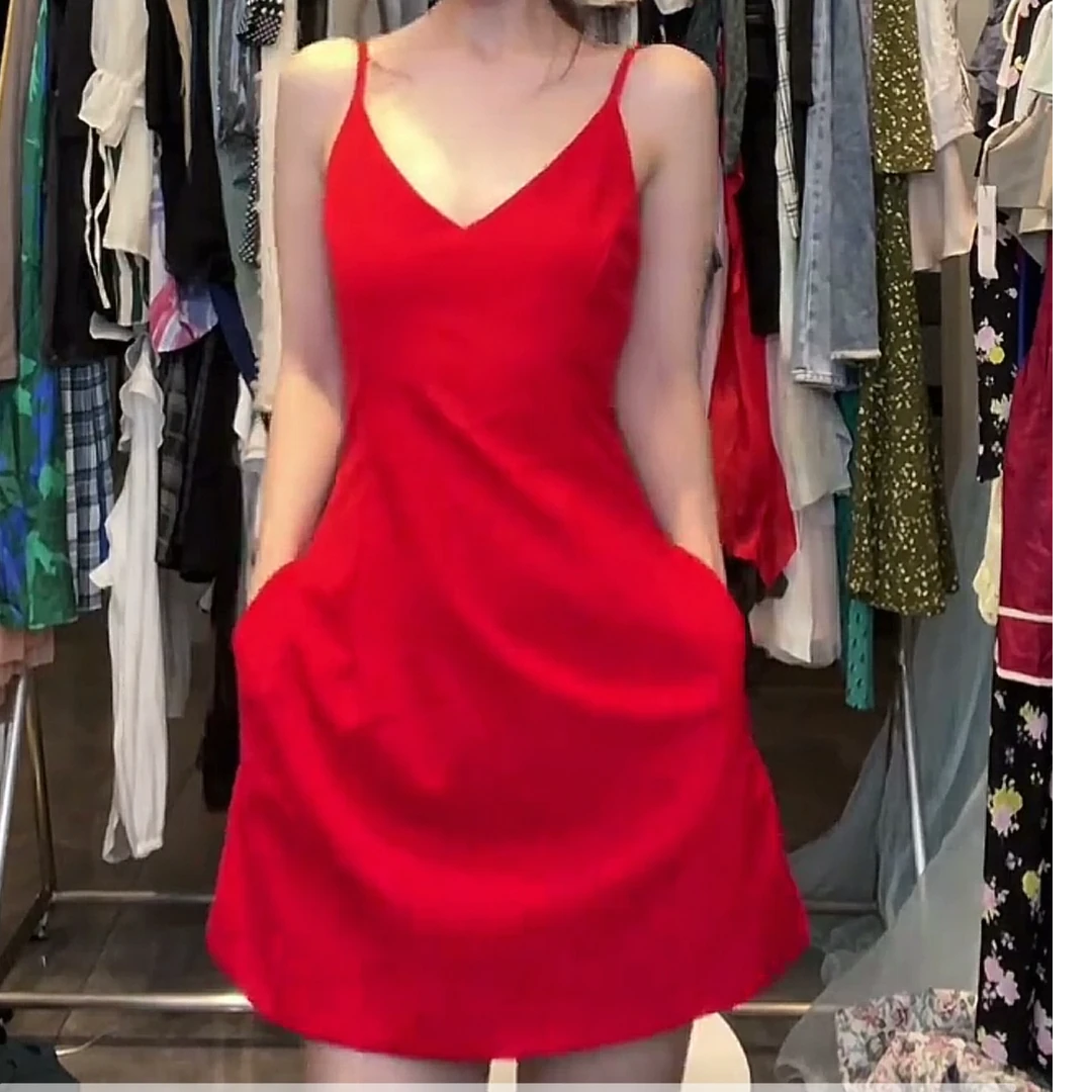 小码福利收腰吊带露背超短有口袋蓬蓬裙短裙