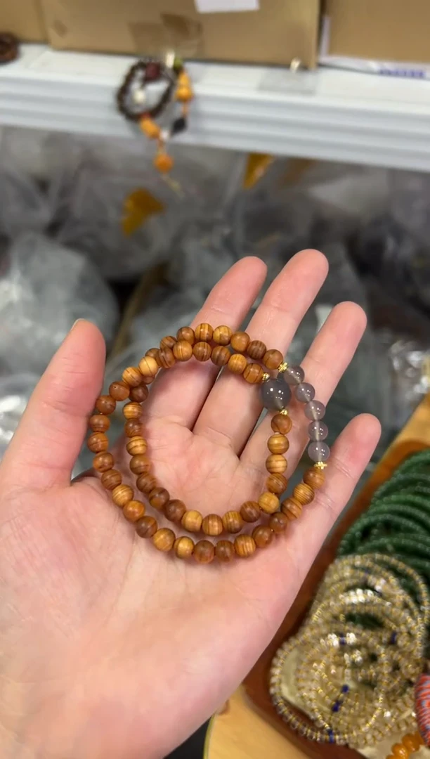 【闪购商品】柏木（崖柏）手串未镶嵌老料崖柏玛瑙珠双圈[0559]