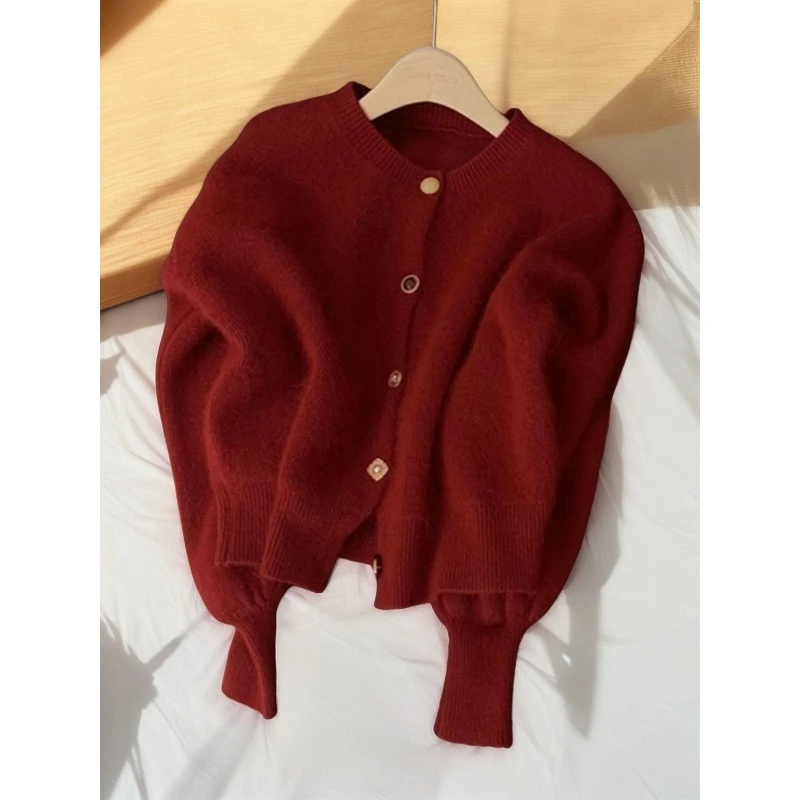 今年流行安可拉红小香风针织衫开衫女秋季高级感软糯毛衣外套上衣