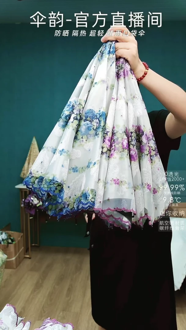 微瑕2折花边遮阳伞紫色和蓝色