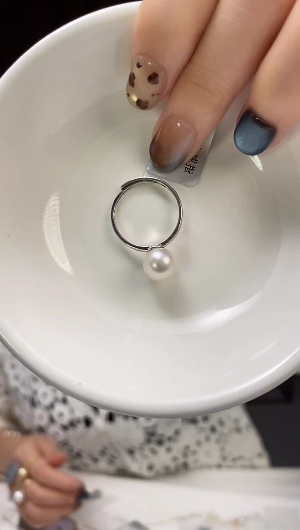 银S925镶嵌戒指海水珍珠9-10澳白珍珠戒指