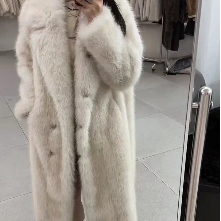 【YUE】韩版女宽松2024新款冬季毛毛外套长款大翻领托卡JRJM2407