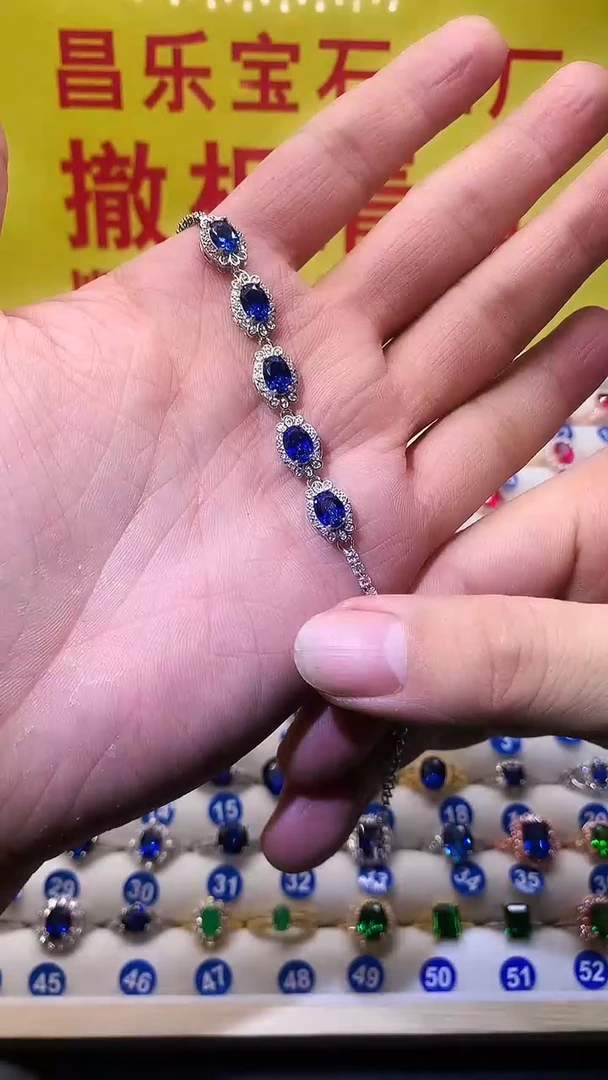 【闪购商品】蓝宝石手链银S925镶嵌1111